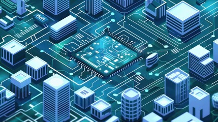 Cityscape on a Motherboard - Futuristic Concept