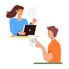 Character based flat illustration of online meeting 

