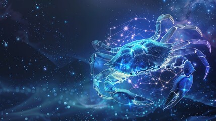 Cancer Zodiac Sign, Blue and Starry Night