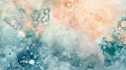 Artwork with abstract watercolor elements in soft pastel shades and organic forms, creating a harmonious composition