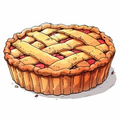 Apple pie, lattice crust and cinnamon-spiced filling. Single Object cartoon on white background