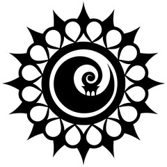 Generate a high resolution vector image of a minimal Muslim spiral painting in black silhouette on white background Intricate artistry meets unclean minimalist aesthetic