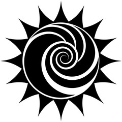 Generate a high resolution vector image of a minimal Muslim spiral painting in black silhouette on white background Intricate artistry meets unclean minimalist aesthetic