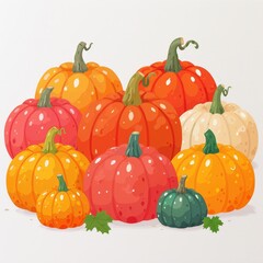 Pumpkin patch, with a mix of large and small pumpkins. Single Object on white background
