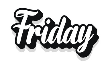 Lettering Hello Happy Friday.Handmade Vector clipart concept line isolated on white bkgr.BandW design for poster,card,label,sticker,t-shirt,web,print,stamp,tattoo,media, banner,etc.