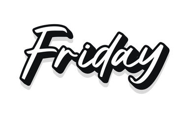 Lettering Hello Happy Friday.Handmade Vector clipart concept line isolated on white bkgr.BandW design for poster,card,label,sticker,t-shirt,web,print,stamp,tattoo,media, banner,etc.