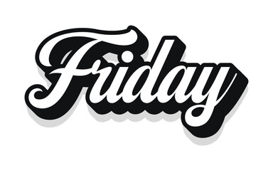 Lettering Hello Happy Friday.Handmade Vector clipart concept line isolated on white bkgr.BandW design for poster,card,label,sticker,t-shirt,web,print,stamp,tattoo,media, banner,etc.