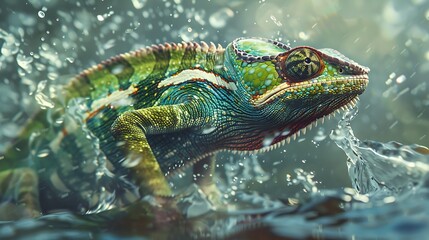 Chameleon in the water