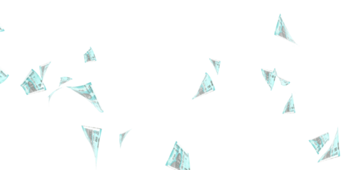 50 Indian rupee notes bundle flying in different angles and orientations isolated on black background