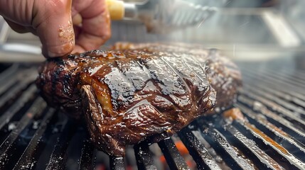 Checking internal temp rib eye Steak on a bbq