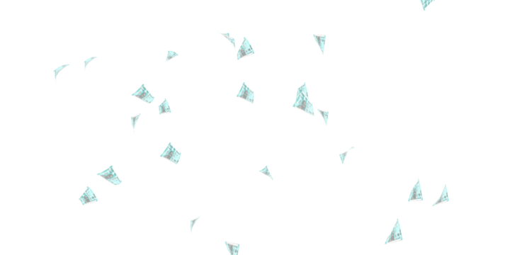 50 Indian rupee notes bundle flying in different angles and orientations isolated on black background