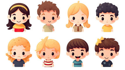 Boys' and girls' avatars on a white background