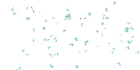 50 Indian rupee notes bundle flying in different angles and orientations isolated on black background