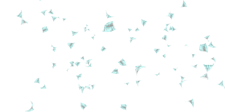 50 Indian rupee notes bundle flying in different angles and orientations isolated on black background