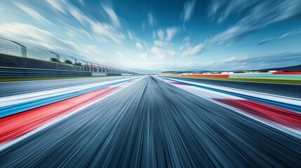   a race track displays red, white, and blue lines along its edges