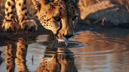 cheetah drinking water