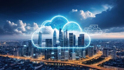 digital server datum technology ai technology cloud global computing big database city security concept futuristic cyber cloud digital data data center smart processing generative computer cyberspace