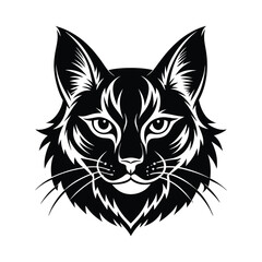 Vector Silhouette of Cat Face, Black & White Cat Head Illustration