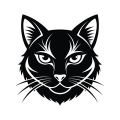 Vector Silhouette of Cat Face, Black & White Cat Head Illustration