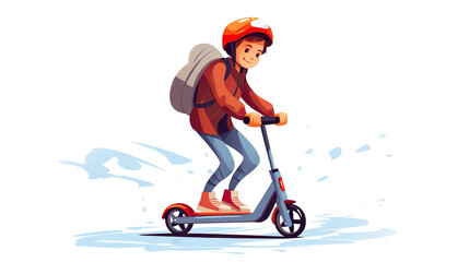 Obraz premium Youngster on a two-wheeled scooter against a white background