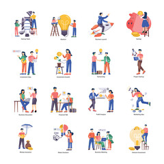 WebPack of 16 Business Startup Flat Illustrations 


