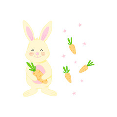 Cute rabbit holding carrot cartoon vector illustration