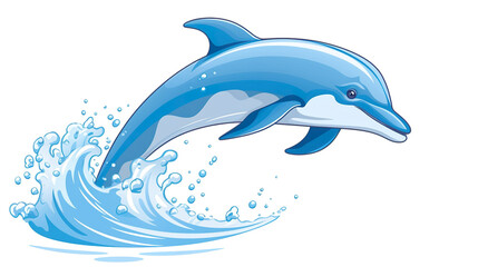 Obraz premium On a white background, a lone dolphin leaps out of the water.