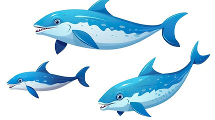 Fototapeta premium Dolphin swimming alone in a blue ocean against a white background