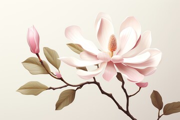 Single magnolia closeup flat design front view botanical detail theme 3D render Tetradic color scheme