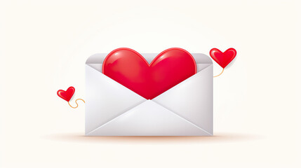 Love letter enclosed in a red heart and set against a white background