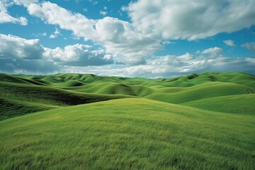 Naklejka premium Rolling Green Hills Under a Blue Sky