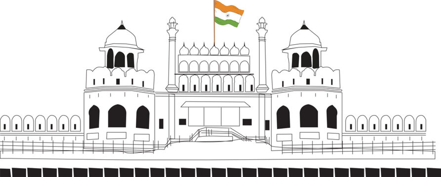 Red Fort background for 15 August India independence day concept. Vandematram on grunge background for Independence Day and Republic Day. 