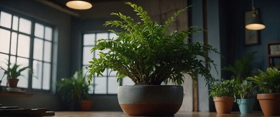 Fototapeta premium A potted plant in a room with beautiful background.