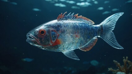 a plastic fish made of disposable and waste plastics, ecology concept.