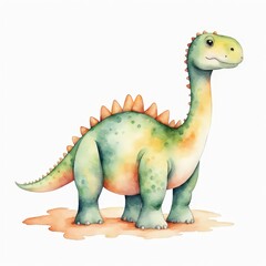 Naklejka premium Watercolor Illustration of a Friendly Green Sauropods