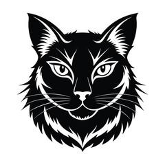 Vector Silhouette of Cat Face, Black & White Cat Head Illustration