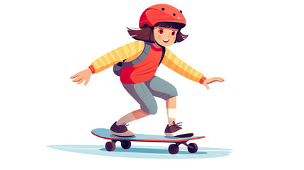 Obraz premium Girl skating on a skateboard while wearing safety goggles, isolated on a white background