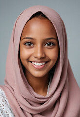 Portrait view of a regular happy smiling Djibouti girl, ultra realistic, candid, social media, avatar image, plain solid background