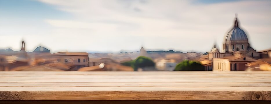 Empty table wigth blurred background of Rome