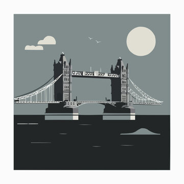 london tower bridge grayscale night scene clip art preview