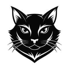 Silhouette vector illustration of cat face, Black & White cat head