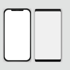 Set of realistic models smartphone with transparent screens. Smartphone mockup collection. Phone mockup in front. Mobile phone with shadow.