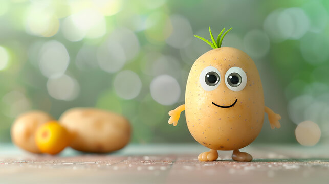 Cute Potato with Smiley Face and Eyes, Fun Food, Happy and Healthy Humanized Vegetable, Kid-friendly  Character.
