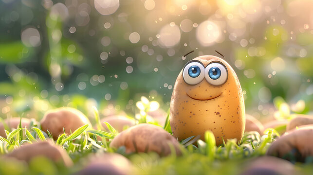 Cute Potato with Smiley Face and Eyes, Fun Food, Happy and Healthy Humanized Vegetable, Kid-friendly  Character.