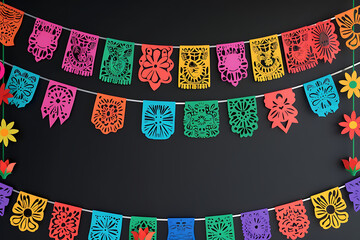 Mexican Fiesta background, banner and poster design with flags, decorations, greeting card