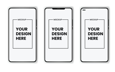 Set of realistic models smartphone with transparent screens. Smartphone mockup collection. Phone mockup in front. Mobile phone with shadow.