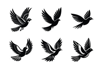 set of bird flying Black Silhouette Bundle - Stunning Vector Illustrations for Wild or domestic animals Nature Lovers, isolated on white