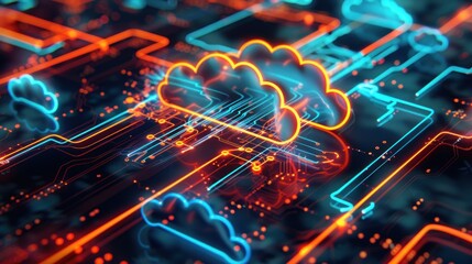 Obraz premium Digital Cloud Computing Futuristic Neon