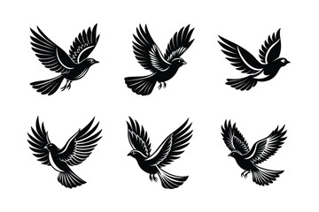 set of bird flying Black Silhouette Bundle - Stunning Vector Illustrations for Wild or domestic animals Nature Lovers, isolated on white