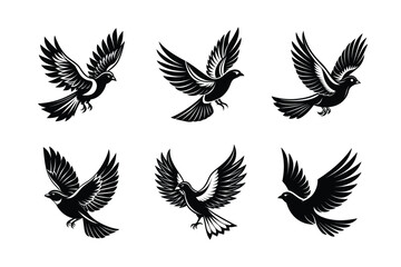 set of bird flying Black Silhouette Bundle - Stunning Vector Illustrations for Wild or domestic animals Nature Lovers, isolated on white